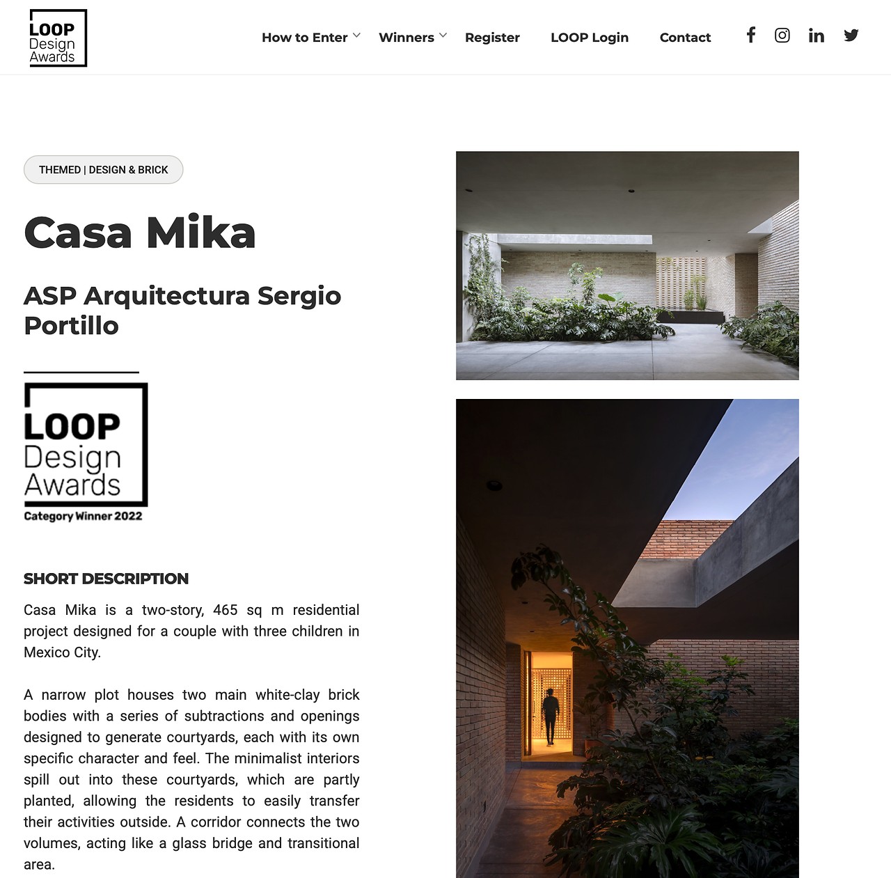 Loop Design Awards ganador en la categoria de Diseño y Tabique